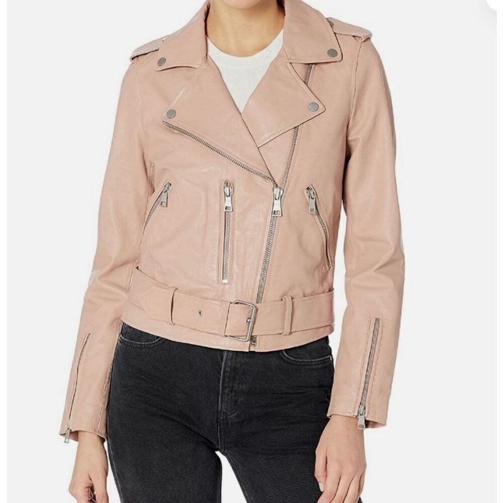 Bagatelle 100% leather pink moto jacket size small